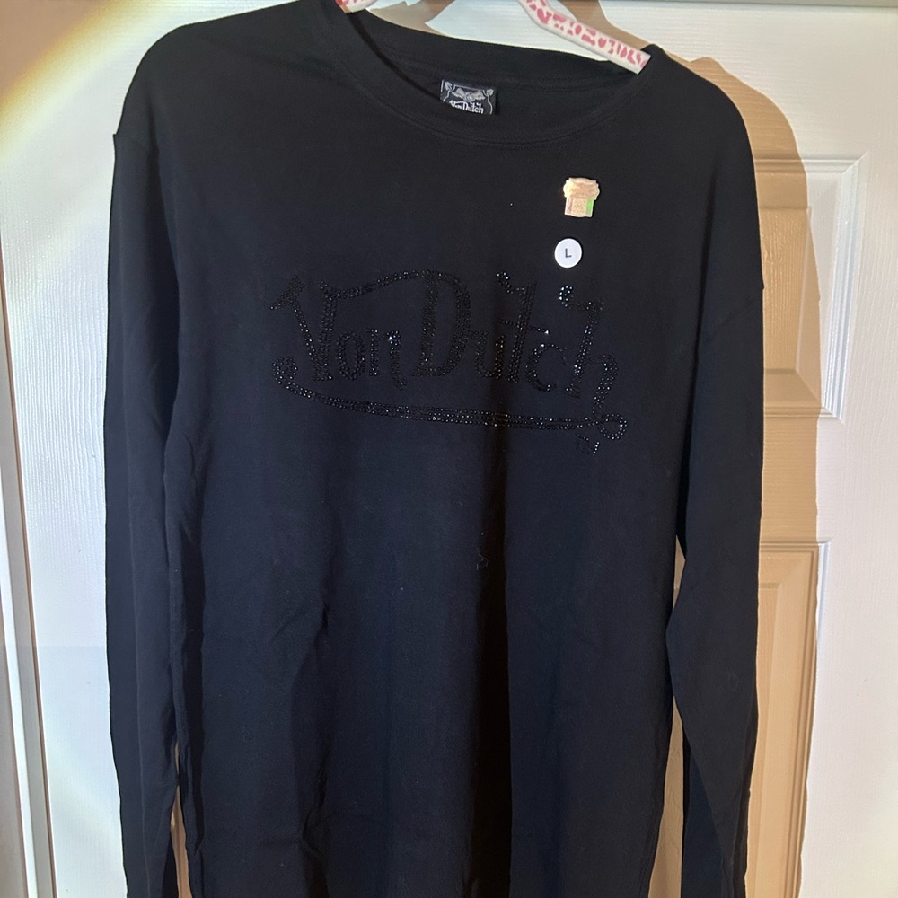 Von Dutch long sleeve shirt with Von Dutch in rhinestones